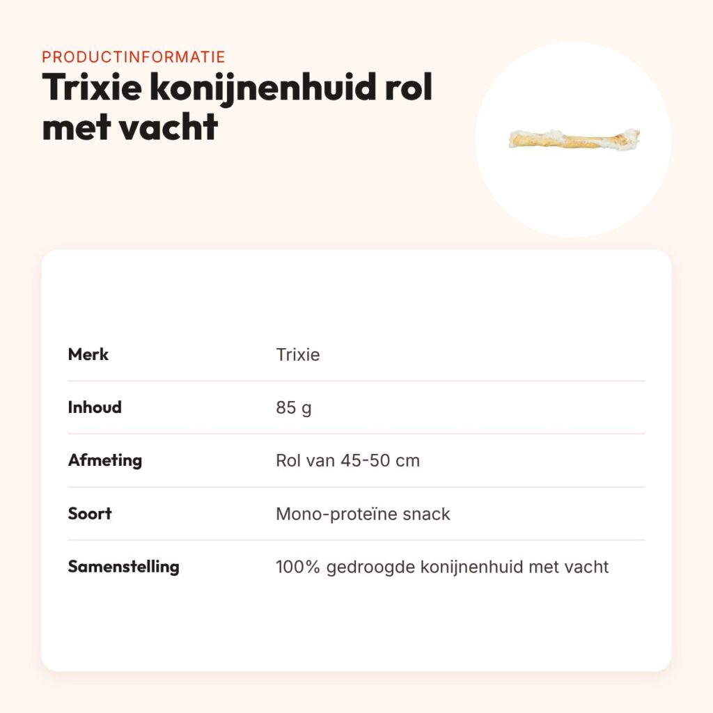 Trixie konijnenhuid rol met vacht 45-50 cm – 85 g, mono-proteïne snack – productinformatie