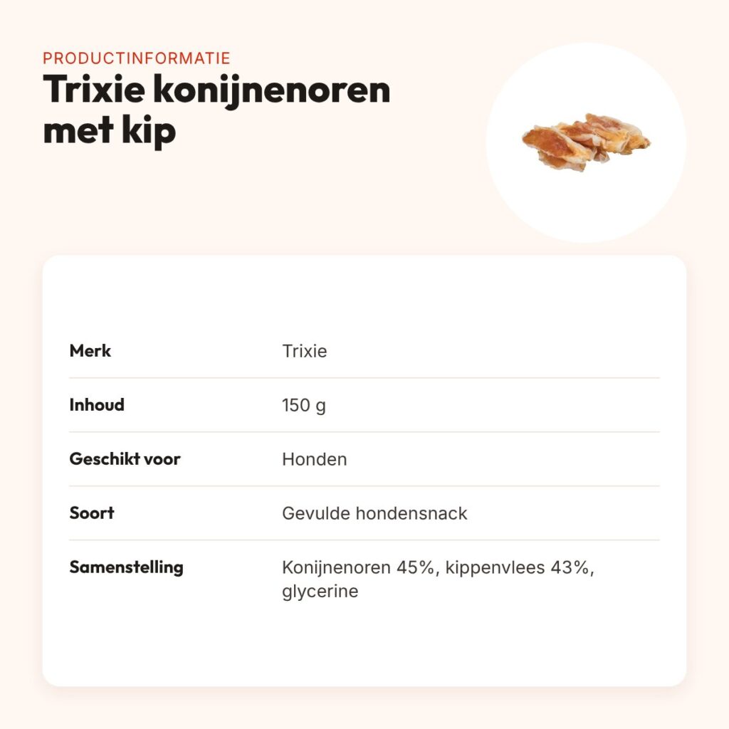 Trixie konijnenoren met kip 150 g – gevulde hondensnack – productinformatie