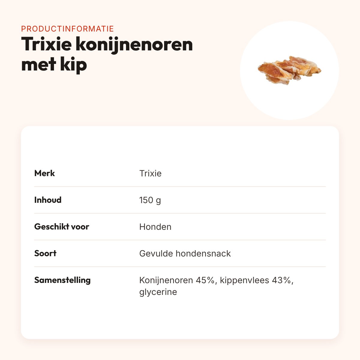 Trixie konijnenoren met kip 150 g – gevulde hondensnack – productinformatie