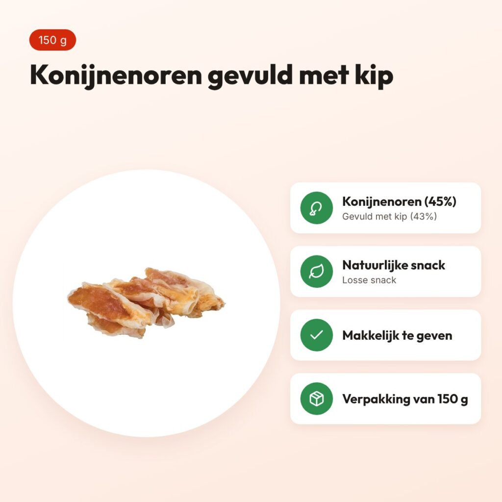 Trixie konijnenoren met kip 150 g – gevulde hondensnack – voordelen