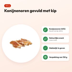 Trixie konijnenoren met kip 150 g – gevulde hondensnack – voordelen