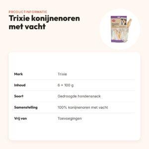 Trixie konijnenoren met vacht 6 x 100 g – gedroogde hondensnack – productinformatie
