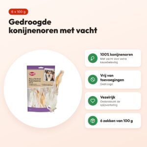 Trixie konijnenoren met vacht 6 x 100 g – gedroogde hondensnack – voordelen