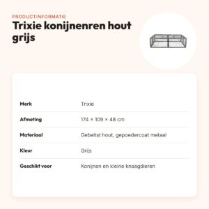 Trixie konijnenren met afdekking hout grijs 174 x 109 x 48 cm – productinformatie