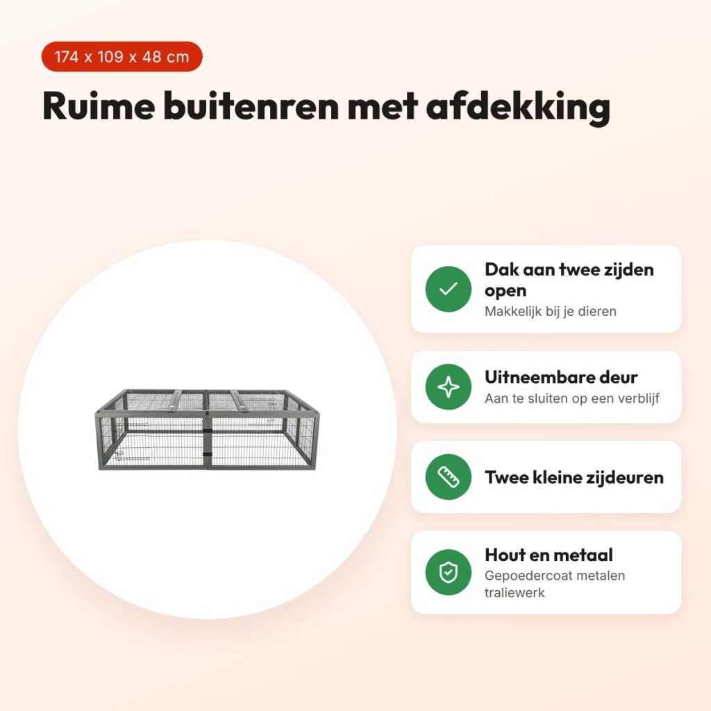 Trixie konijnenren met afdekking hout grijs 174 x 109 x 48 cm – voordelen