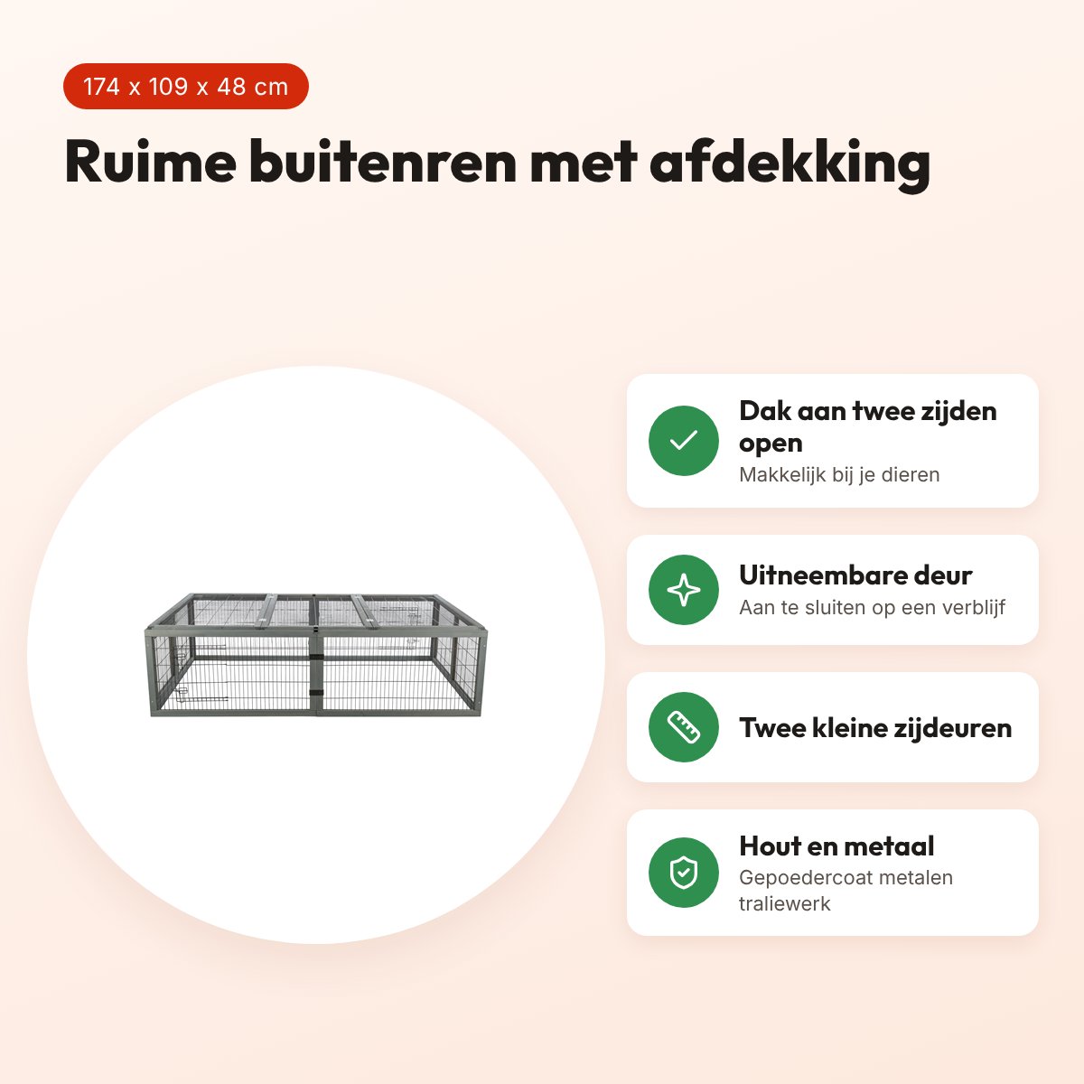 Trixie konijnenren met afdekking hout grijs 174 x 109 x 48 cm – voordelen