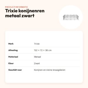 Trixie konijnenren met afdekking metaal zwart 152 x 72 x 38 cm – productinformatie
