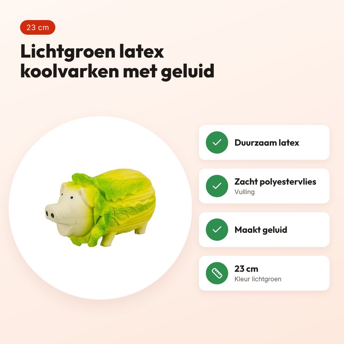 Trixie koolvarken latex lichtgroen 23 cm – hondenspeeltje met geluid – voordelen
