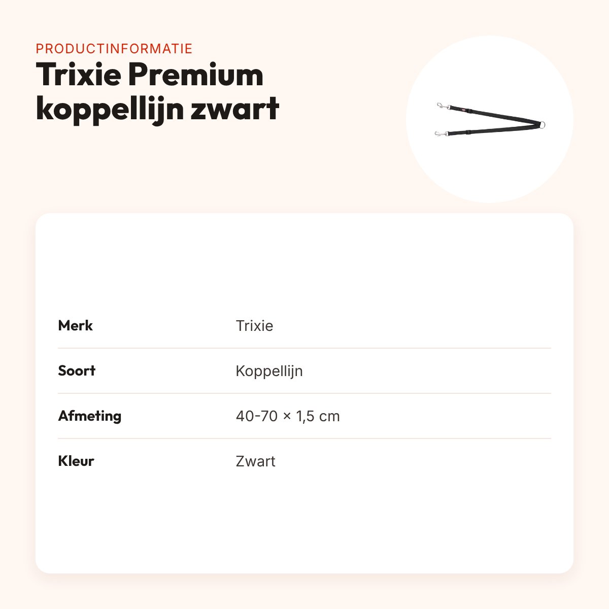 Trixie koppellijn Premium zwart 40-70 x 1,5 cm – voor twee honden – productinformatie