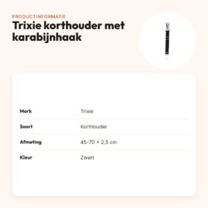 Trixie korthouder met karabijnhaak zwart 45-70 cm – voor autotuig – productinformatie