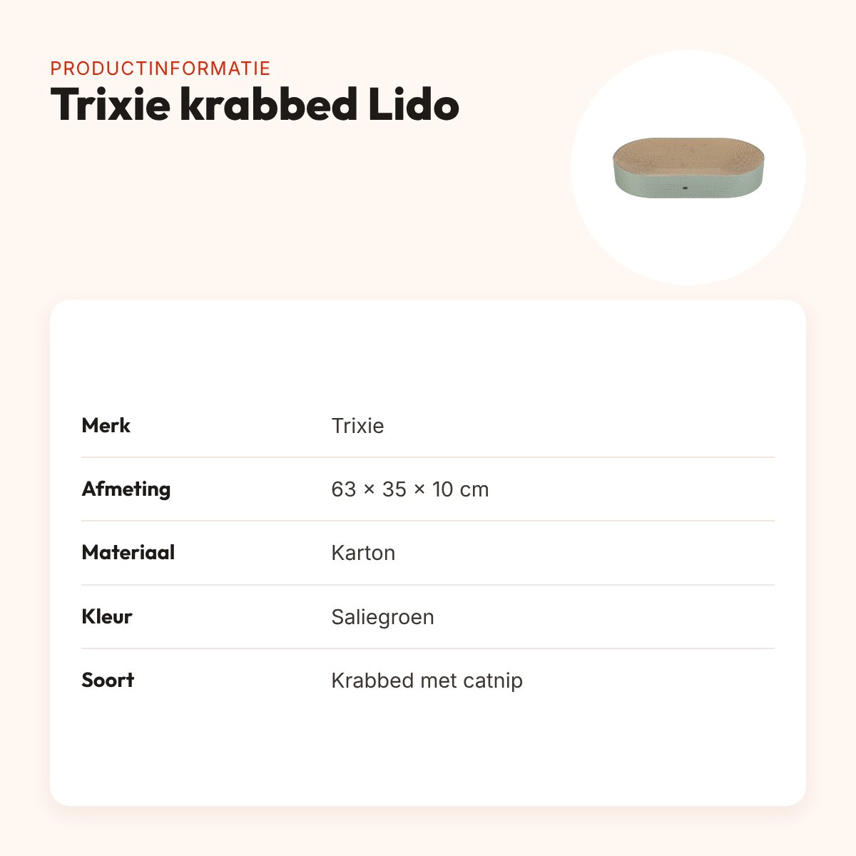 Trixie krabbed Lido karton met catnip saliegroen 63 x 35 x 10 cm – productinformatie