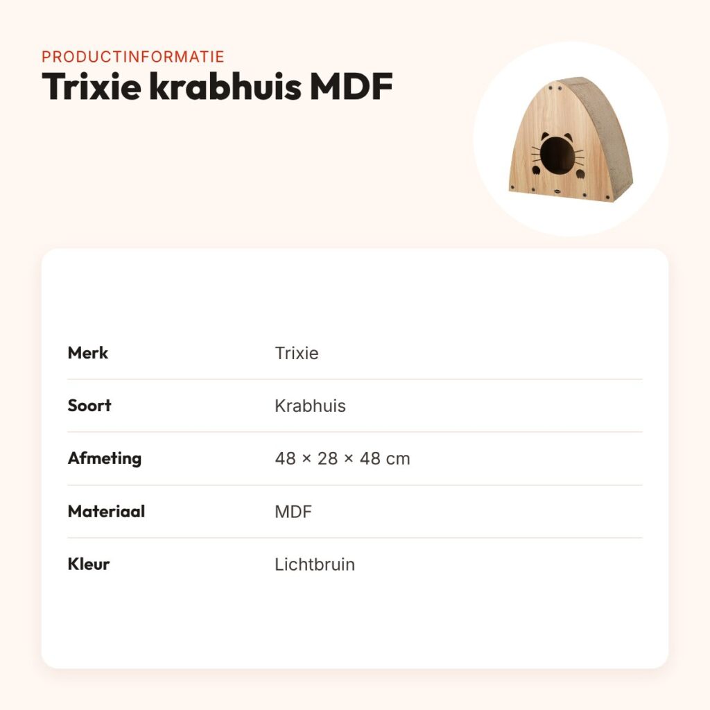 Trixie krabhuis MDF lichtbruin 48 x 28 x 48 cm – met catnip – productinformatie
