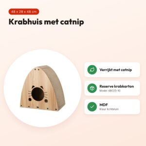 Trixie krabhuis MDF lichtbruin 48 x 28 x 48 cm – met catnip – voordelen