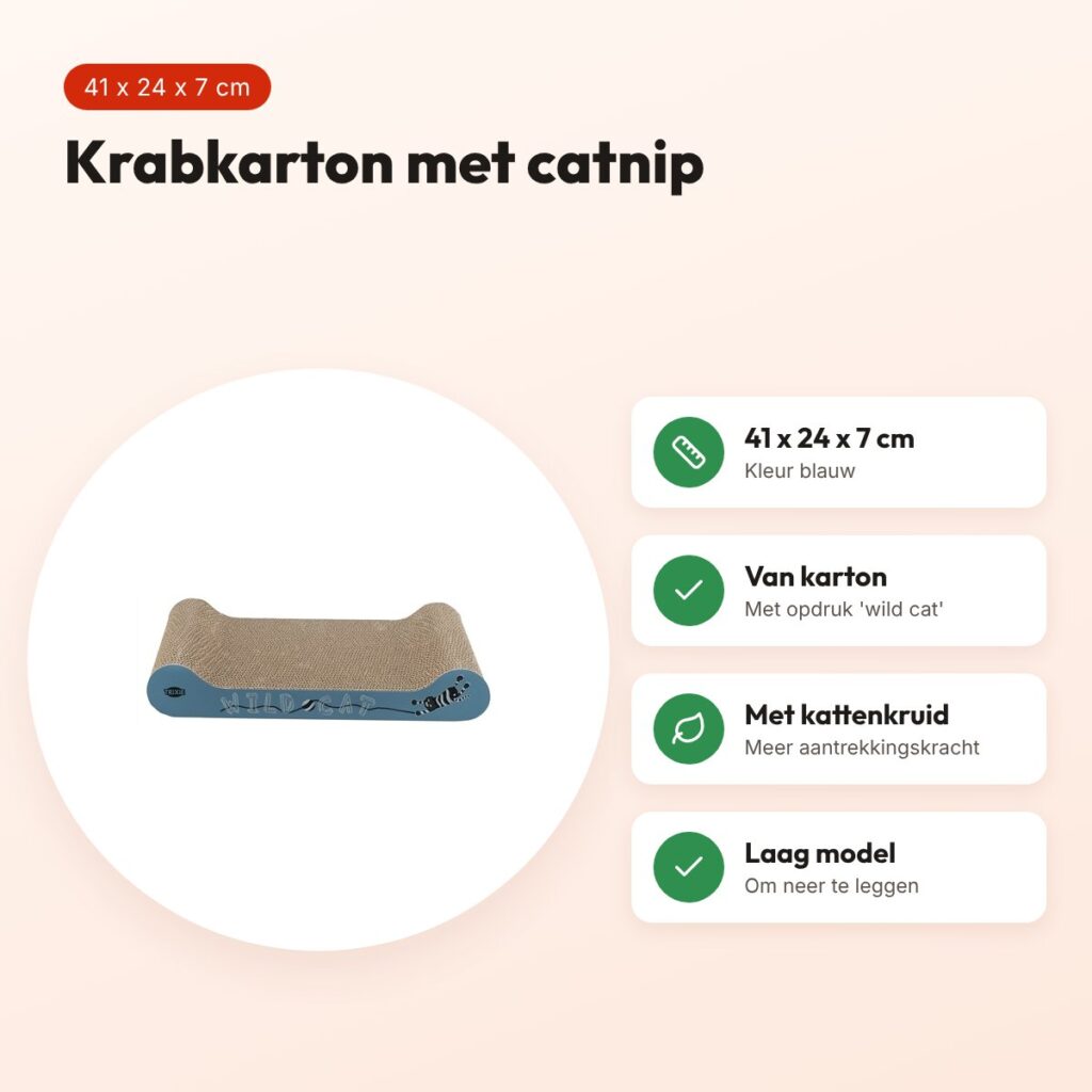 Trixie krabkarton met catnip blauw 41 x 24 x 7 cm – opdruk wild cat – voordelen