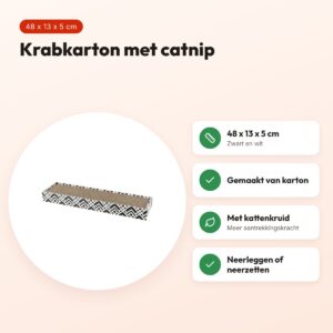 Trixie krabkarton Scratchy met catnip zwart/wit 48 x 13 x 5 cm – voordelen