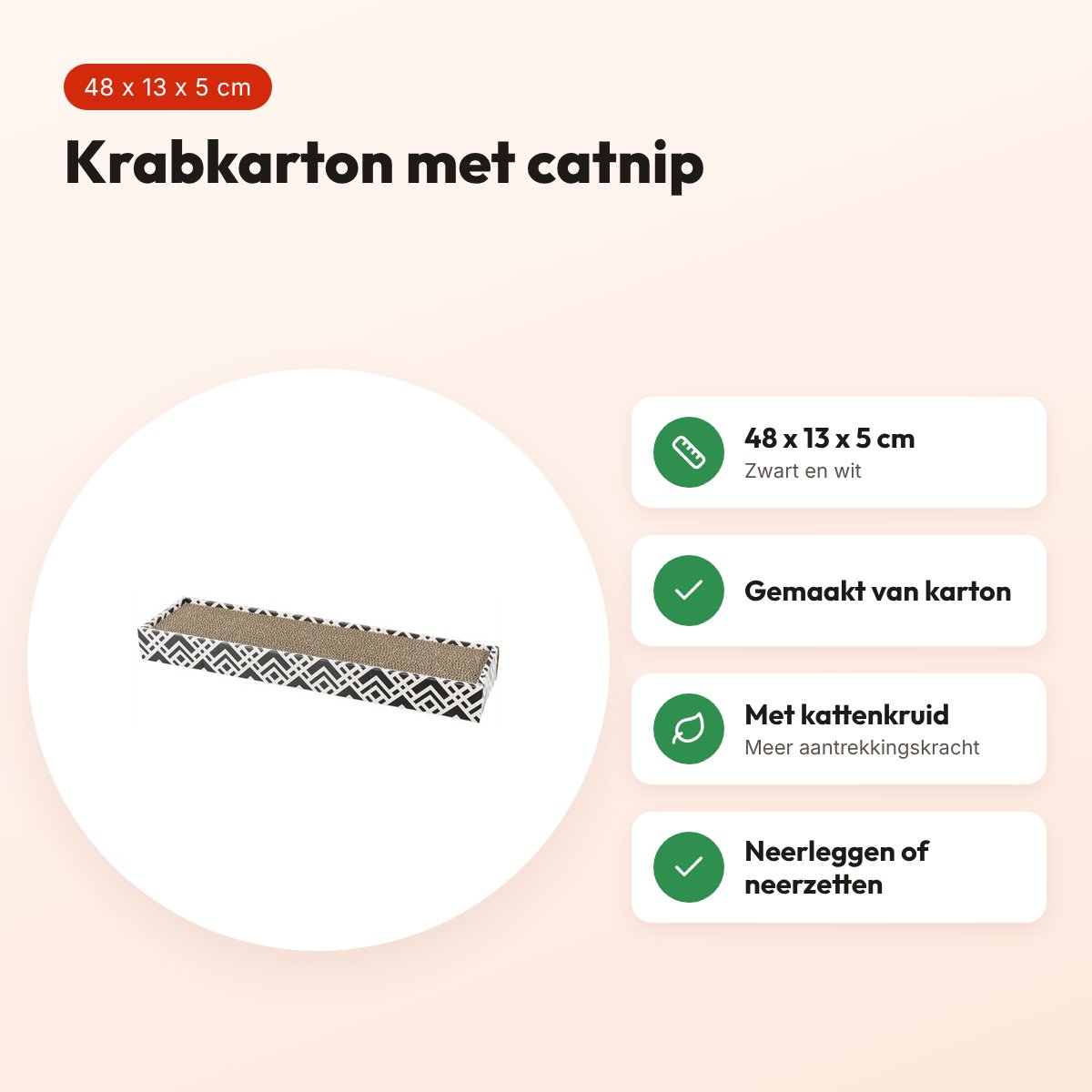 Trixie krabkarton Scratchy met catnip zwart/wit 48 x 13 x 5 cm – voordelen