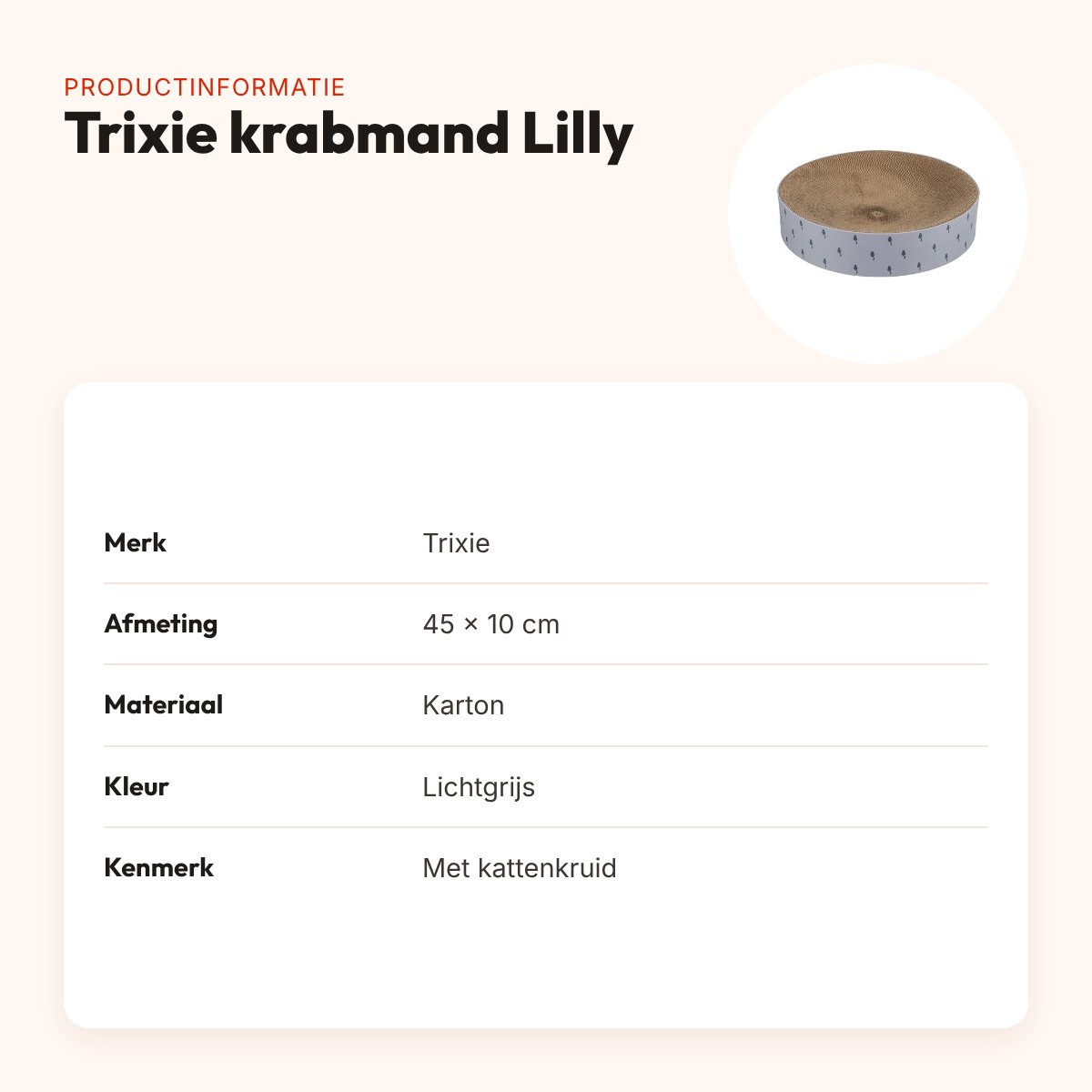 Trixie krabmand Lilly karton met catnip lichtgrijs 45 x 10 cm – productinformatie