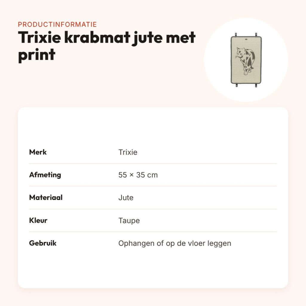 Trixie krabmat jute met kattenprint taupe 55 x 35 cm – hangend of liggend – productinformatie