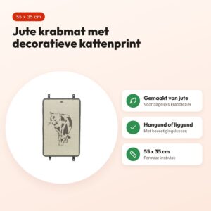Trixie krabmat jute met kattenprint taupe 55 x 35 cm – hangend of liggend – voordelen