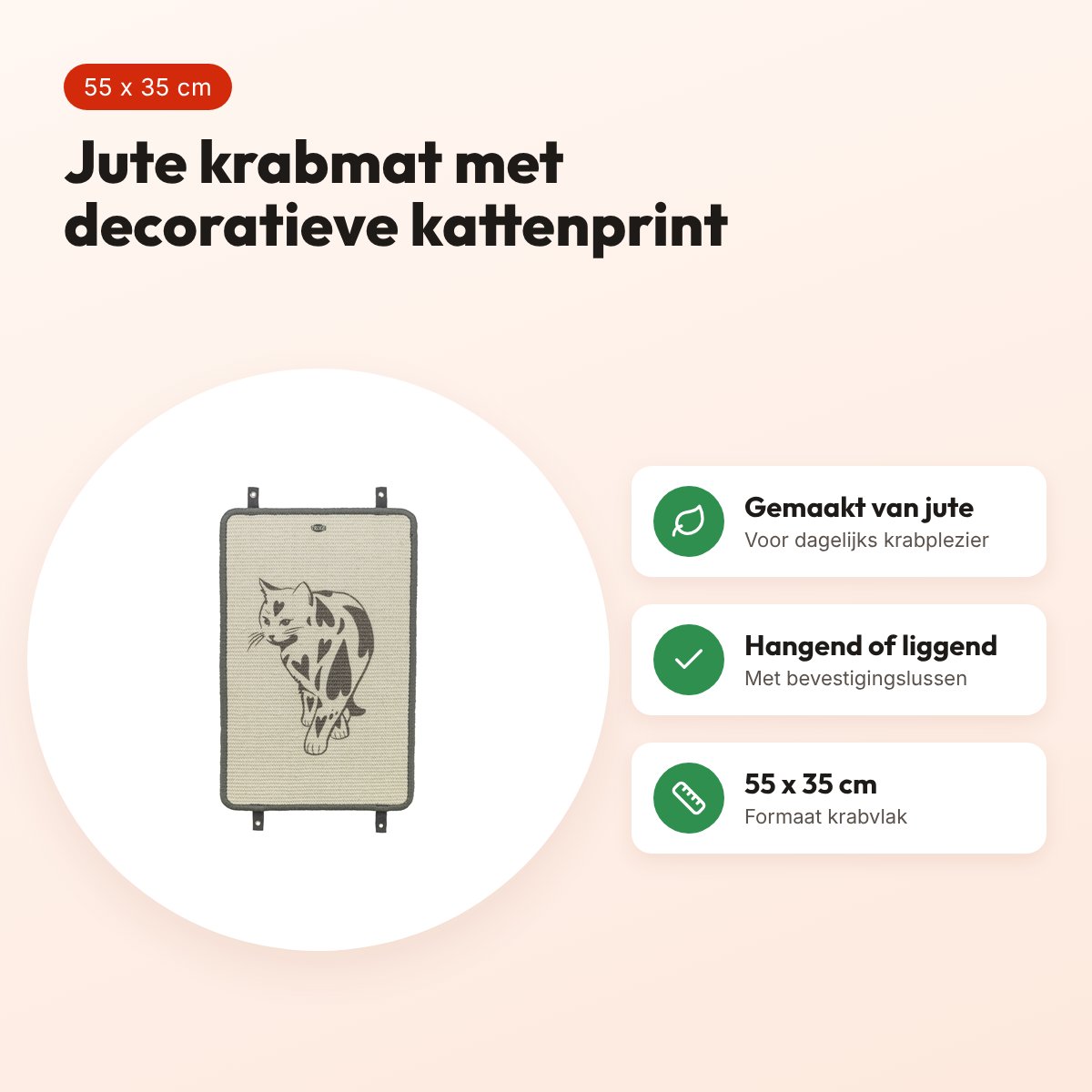 Trixie krabmat jute met kattenprint taupe 55 x 35 cm – hangend of liggend – voordelen