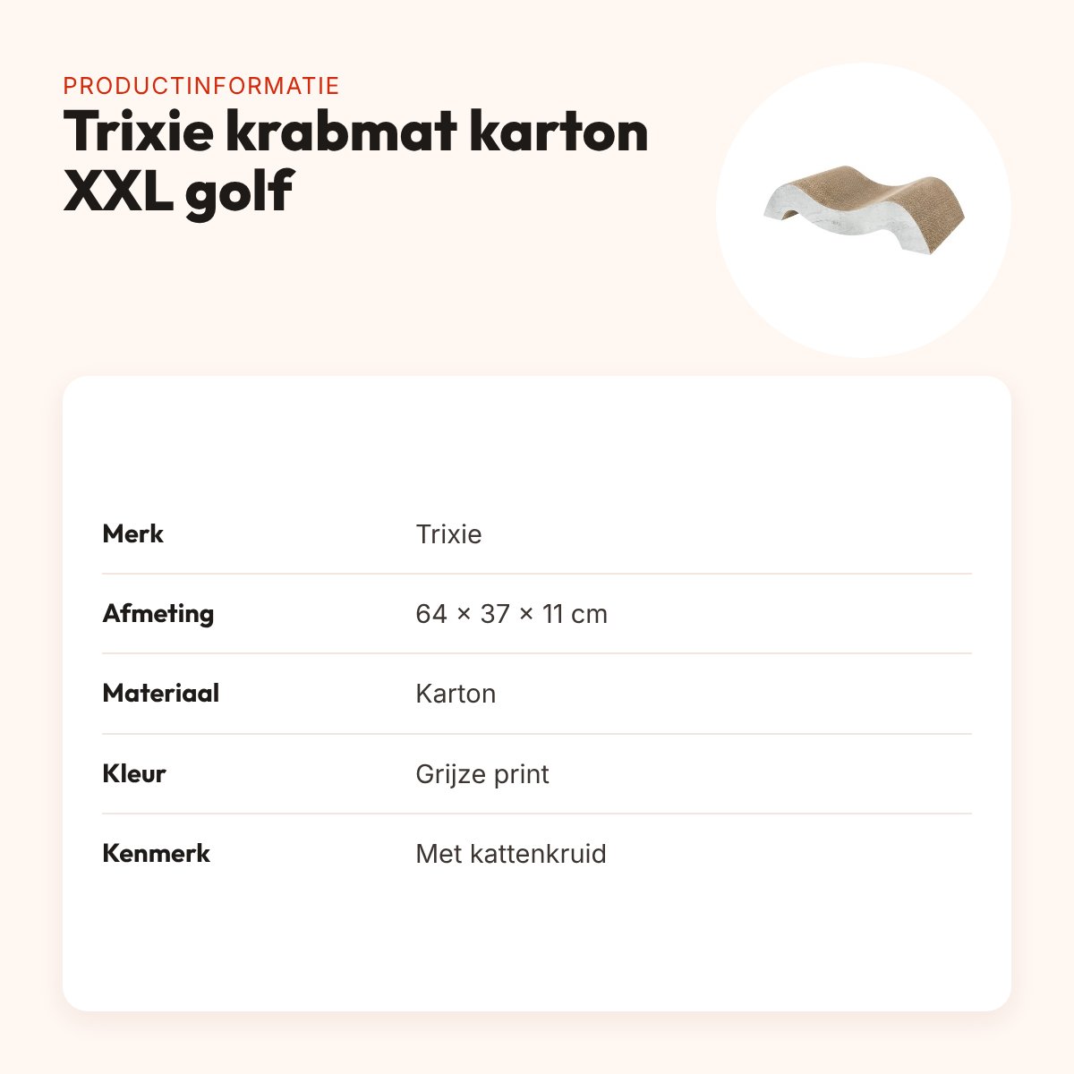 Trixie krabmat karton XXL golf grijs 64 x 37 x 11 cm – met catnip – productinformatie