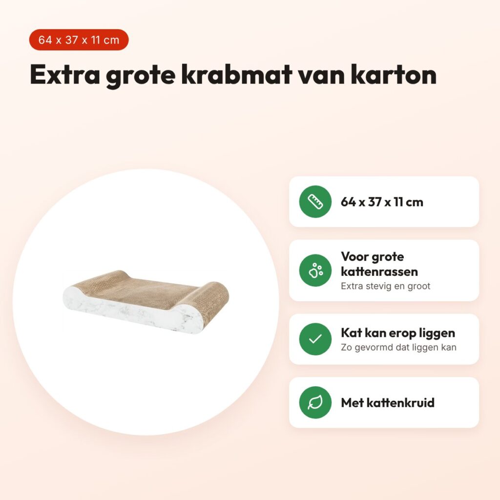 Trixie krabmat karton XXL marmerprint lichtgrijs 64 x 37 x 11 cm – voordelen