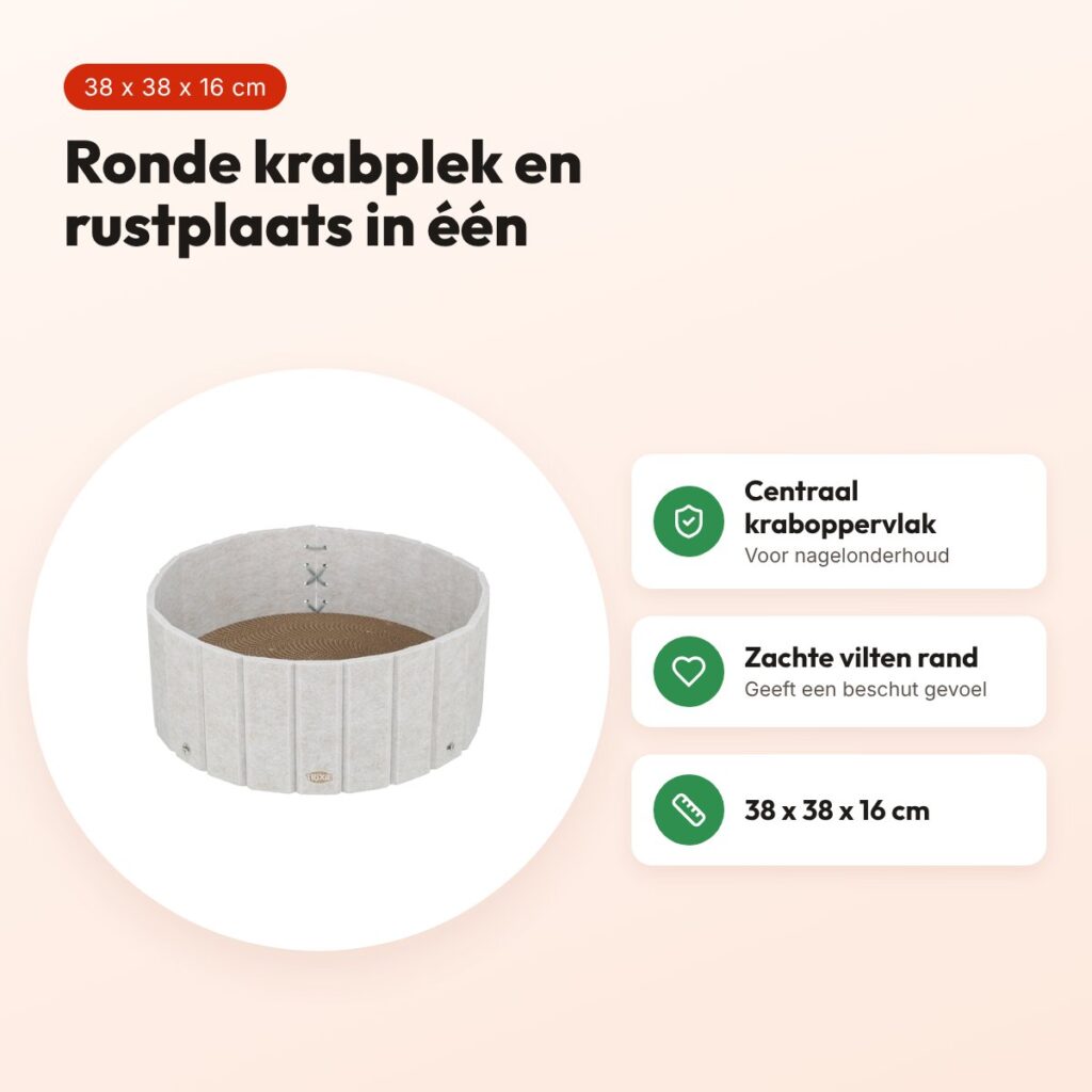 Trixie krabmat kattenmand met vilten rand crème 38 x 38 x 16 cm – voordelen
