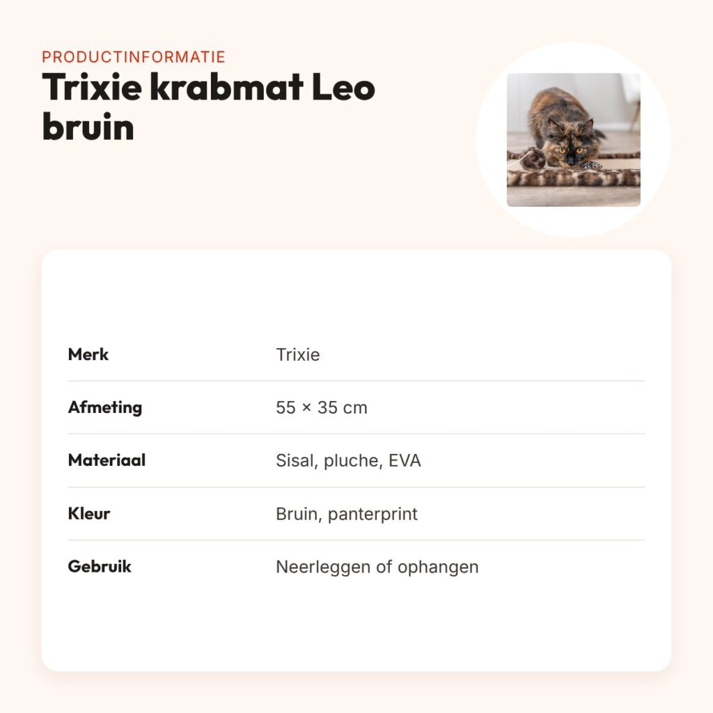 Trixie krabmat Leo panterprint bruin 55 x 35 cm – met speelballetje – productinformatie