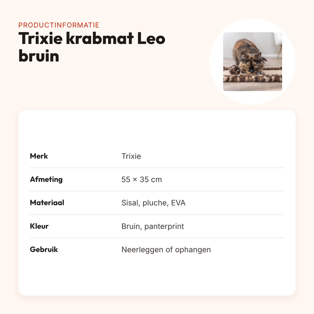 Trixie krabmat Leo panterprint bruin 55 x 35 cm – met speelballetje – productinformatie