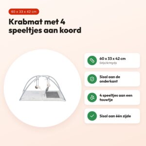 Trixie krabmat met 4 speeltjes aan koord grijs 60 x 33 x 42 cm – voordelen