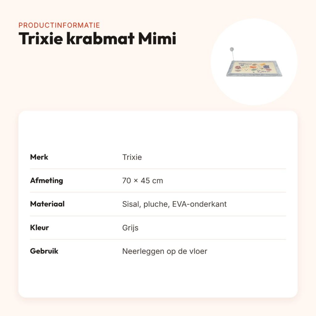 Trixie krabmat Mimi met speeltje grijs 70 x 45 cm – sisal met pluche rand – productinformatie