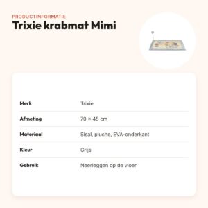 Trixie krabmat Mimi met speeltje grijs 70 x 45 cm – sisal met pluche rand – productinformatie