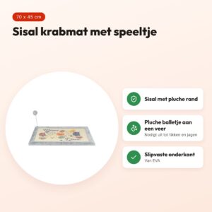 Trixie krabmat Mimi met speeltje grijs 70 x 45 cm – sisal met pluche rand – voordelen