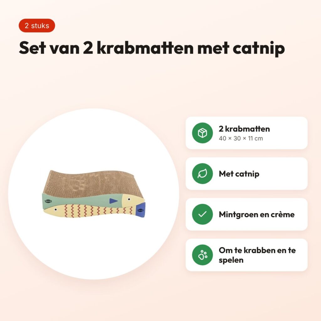 Trixie krabmat Vis met catnip mintgroen/crème 40 x 30 x 11 cm – set van 2 – voordelen