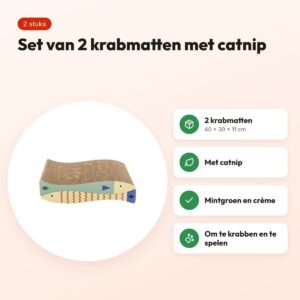 Trixie krabmat Vis met catnip mintgroen/crème 40 x 30 x 11 cm – set van 2 – voordelen