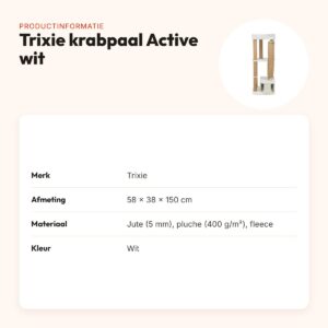 Trixie krabpaal Active wit 58 x 38 x 150 cm – jute en pluche – productinformatie