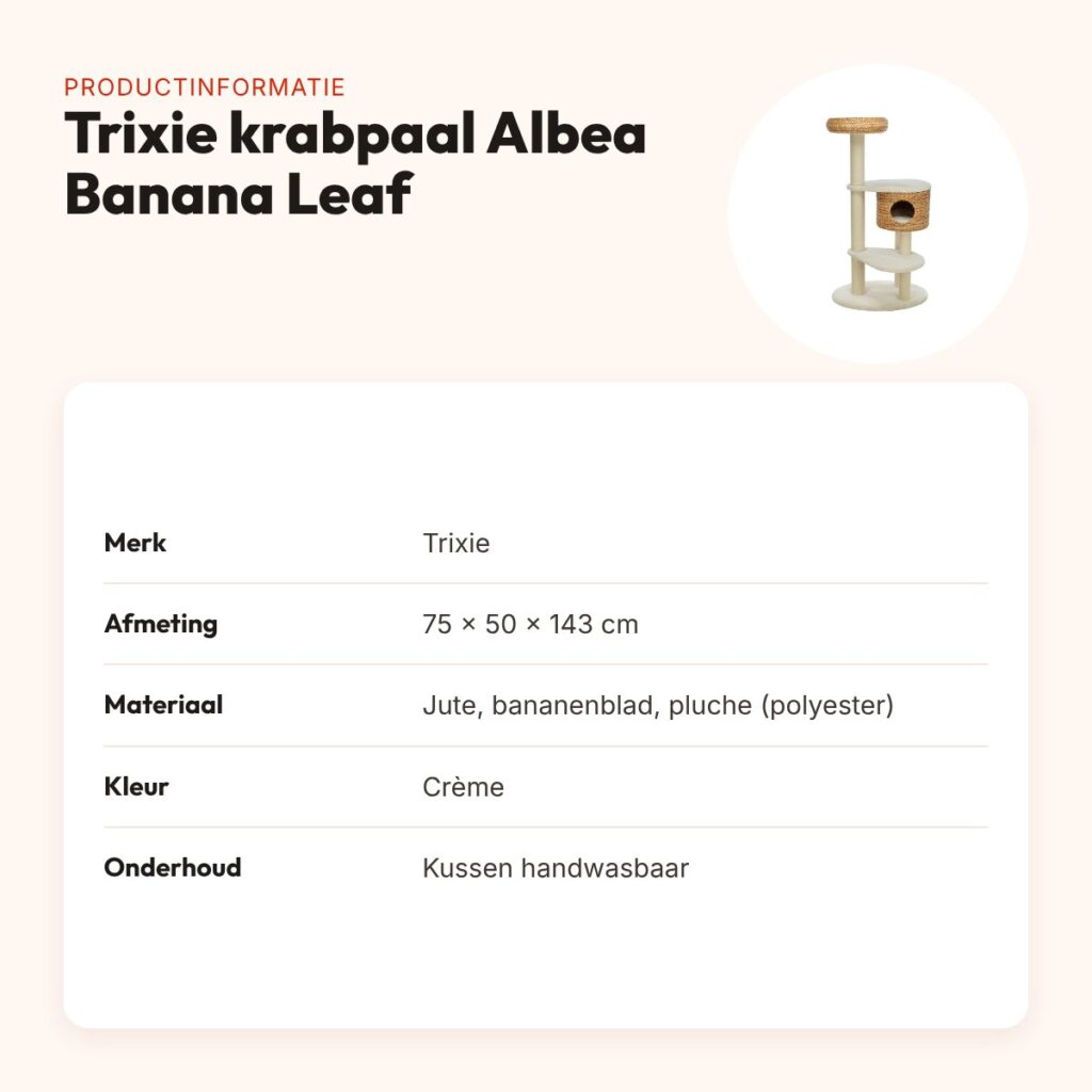 Trixie krabpaal Albea Banana Leaf crème 75 x 50 x 143 cm – productinformatie