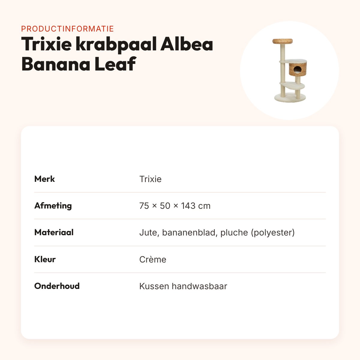 Trixie krabpaal Albea Banana Leaf crème 75 x 50 x 143 cm – productinformatie