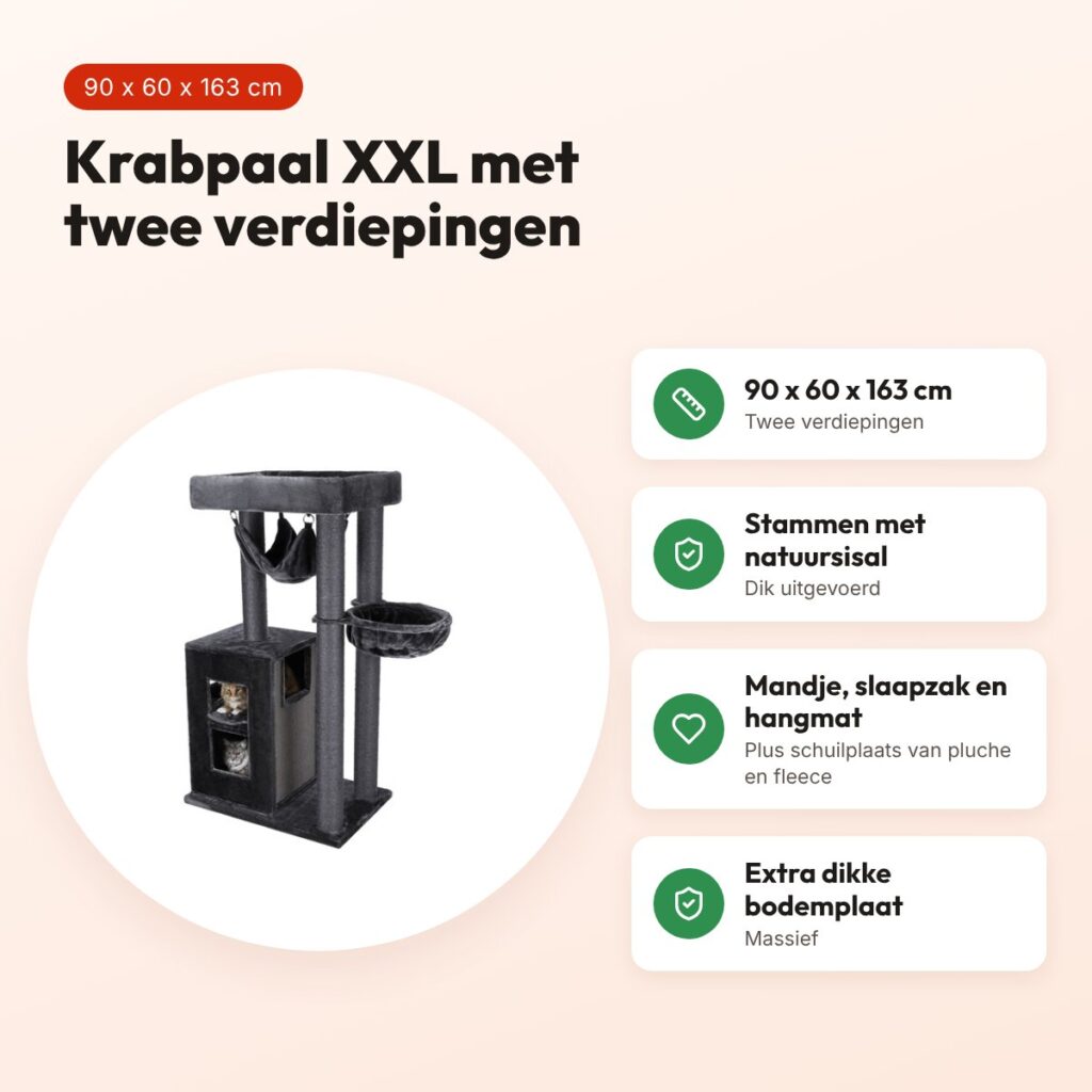 Trixie krabpaal Amadeus XXL grijs 90 x 60 x 163 cm – natuursisal – voordelen
