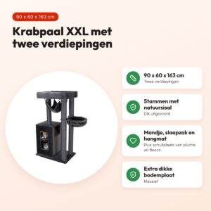 Trixie krabpaal Amadeus XXL grijs 90 x 60 x 163 cm – natuursisal – voordelen