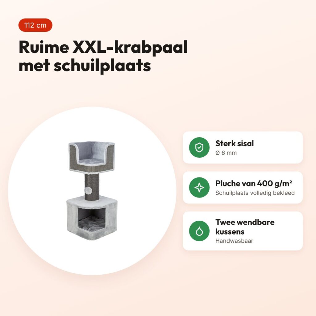 Trixie krabpaal Ava II XXL grijs 112 cm – sisal en pluche – voordelen