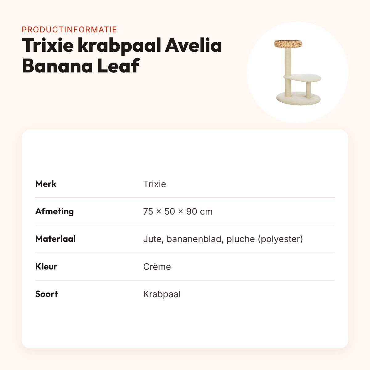Trixie krabpaal Avelia Banana Leaf crème 75 x 50 x 90 cm – productinformatie