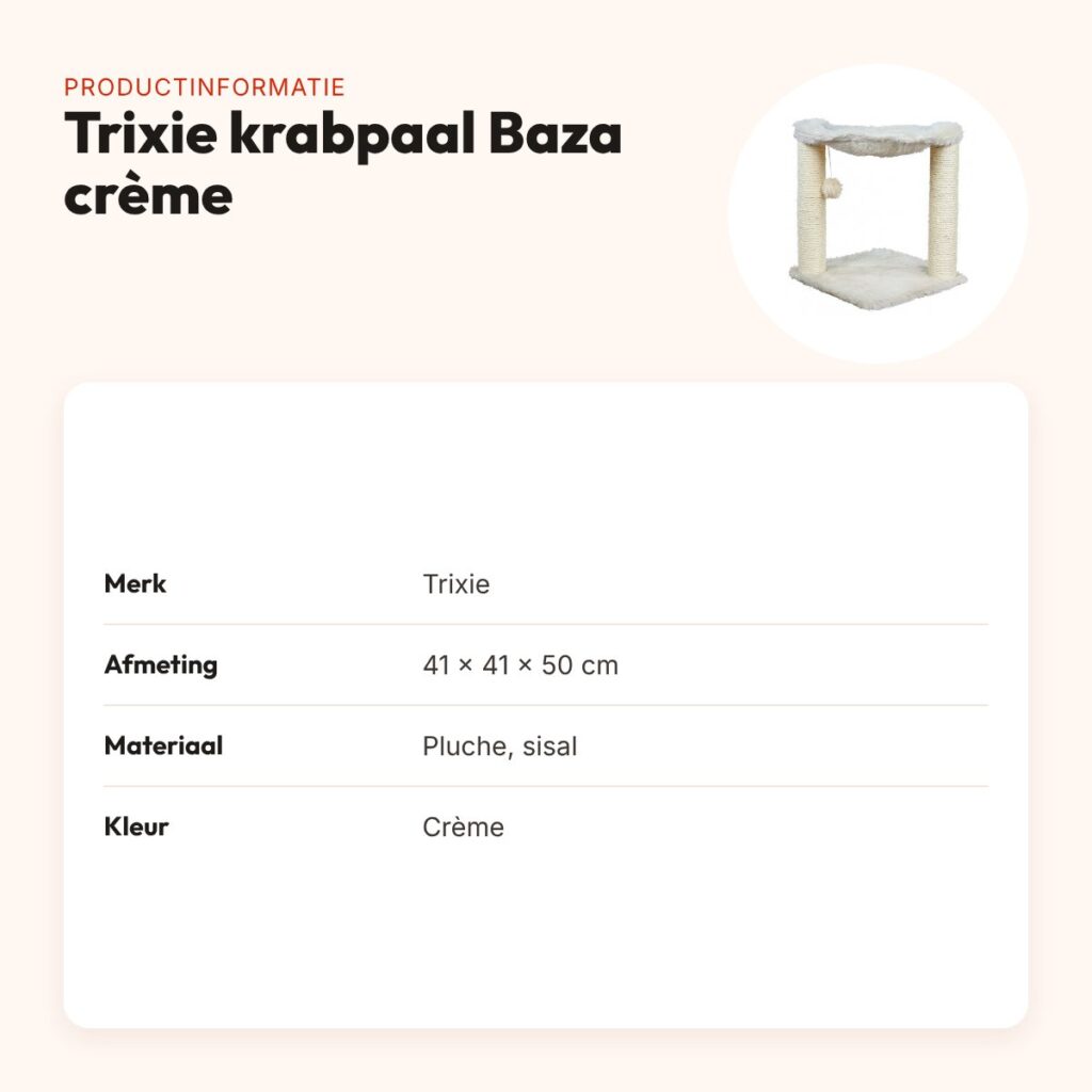 Trixie krabpaal Baza crème 41 x 41 x 50 cm – langhaar pluche – productinformatie