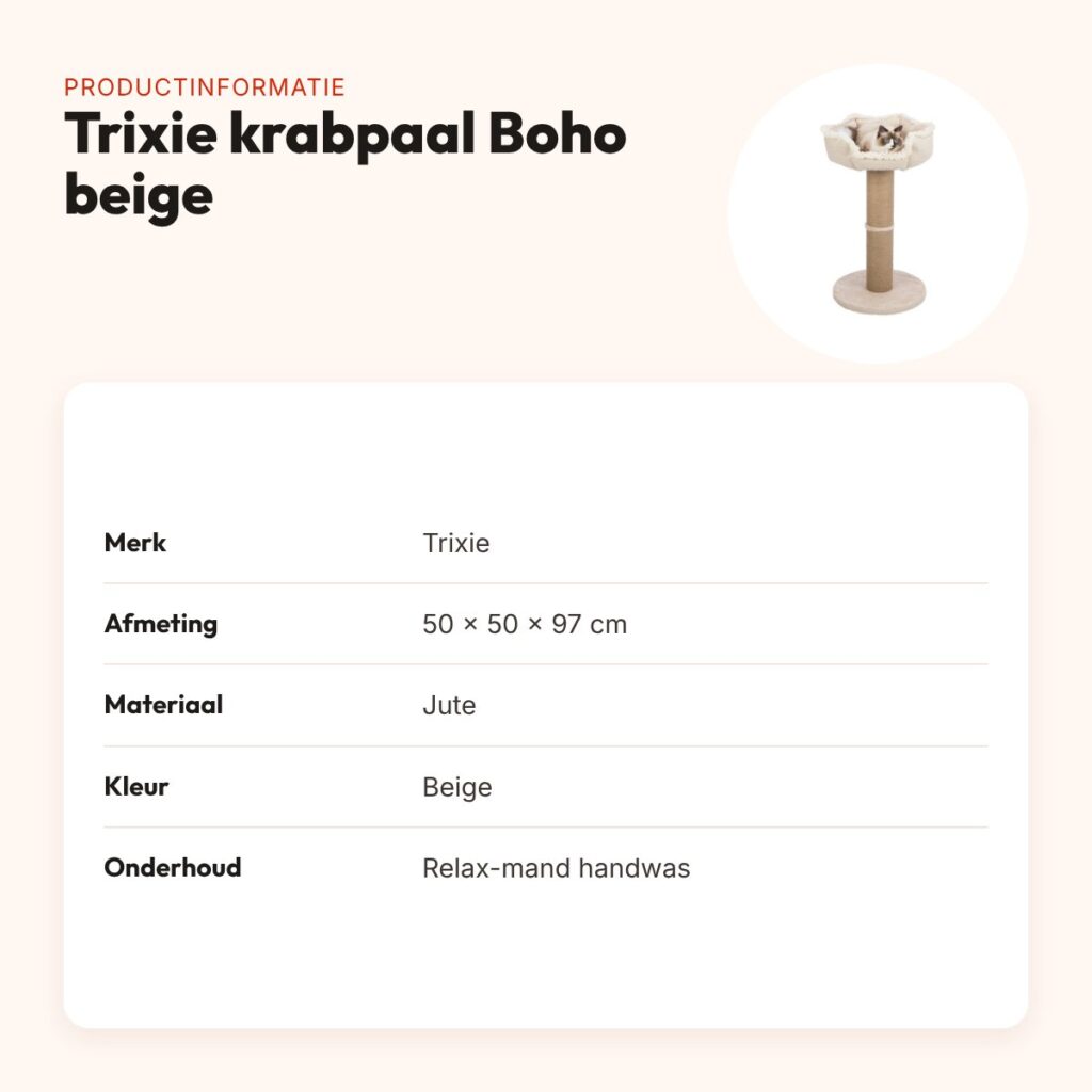 Trixie krabpaal Boho beige 50 x 50 x 97 cm – jute stam, relax-mand – productinformatie