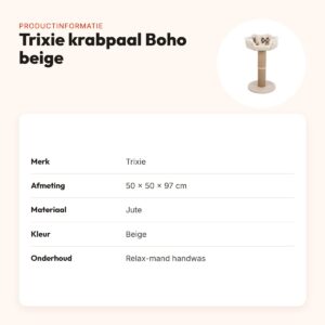 Trixie krabpaal Boho beige 50 x 50 x 97 cm – jute stam, relax-mand – productinformatie