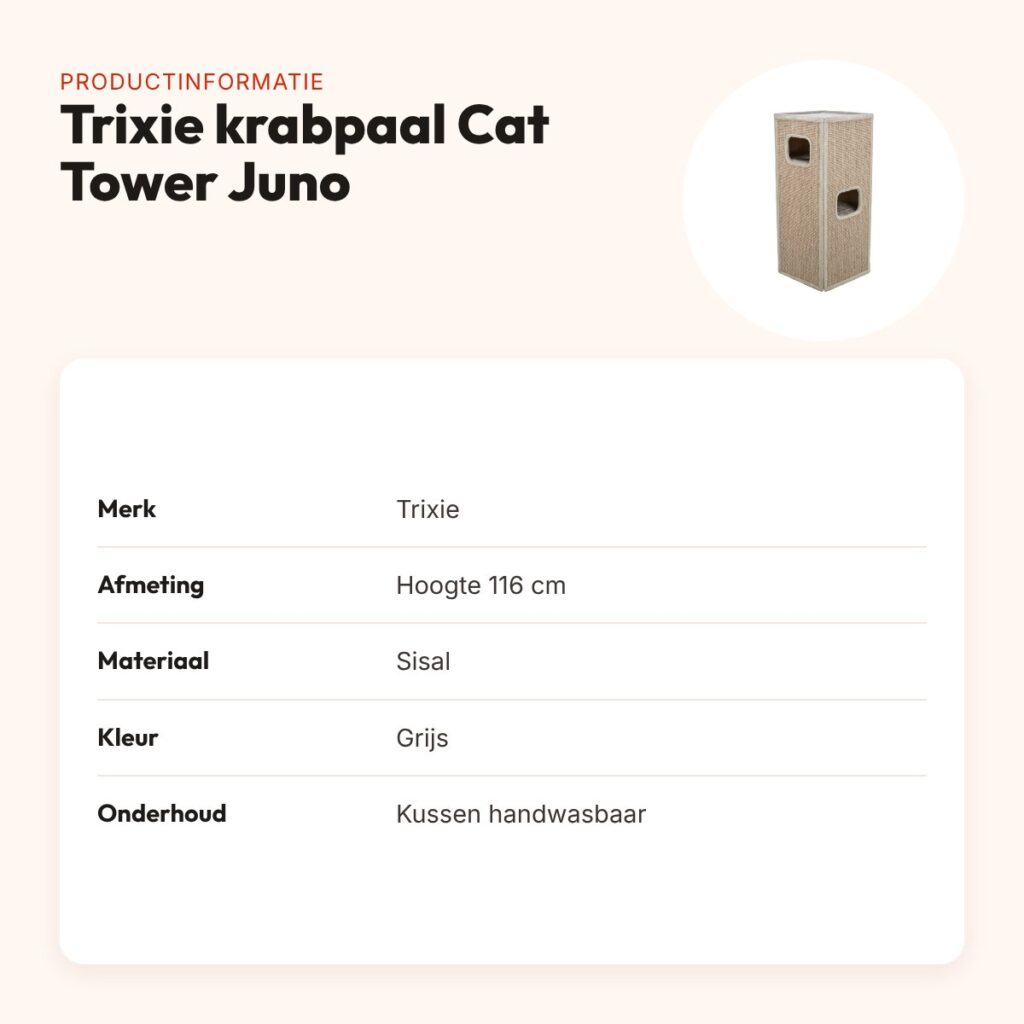 Trixie krabpaal Cat Tower Juno grijs 116 cm – wendbaar kussen – productinformatie