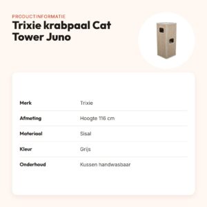 Trixie krabpaal Cat Tower Juno grijs 116 cm – wendbaar kussen – productinformatie