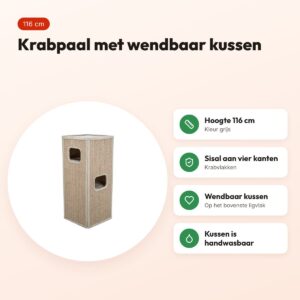 Trixie krabpaal Cat Tower Juno grijs 116 cm – wendbaar kussen – voordelen