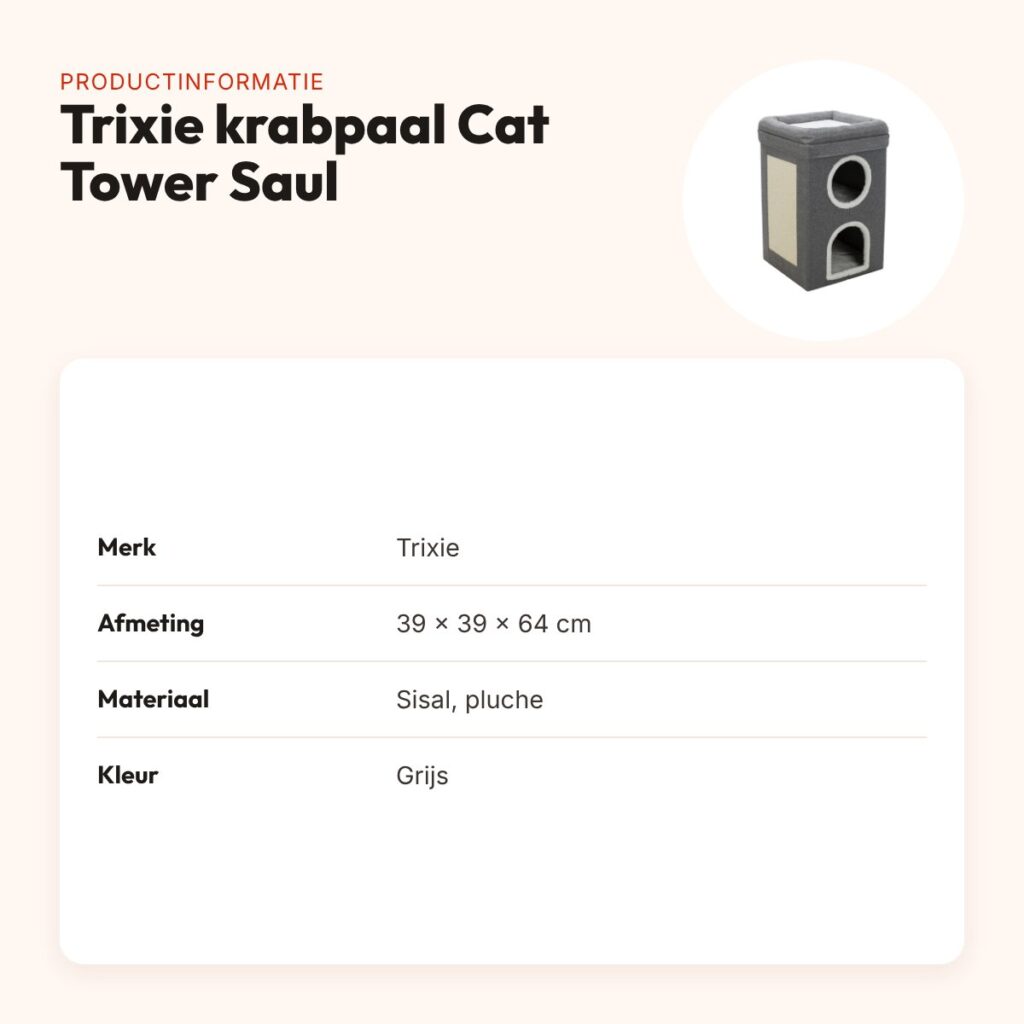 Trixie krabpaal Cat Tower Saul grijs 39 x 39 x 64 cm – krabton – productinformatie