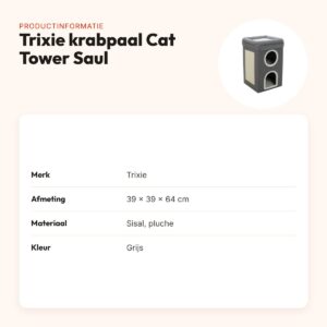 Trixie krabpaal Cat Tower Saul grijs 39 x 39 x 64 cm – krabton – productinformatie